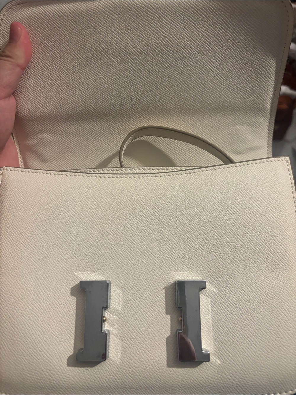 Structured Cream Crossbody Bag with Silver H Accent - Picture 7 of 12